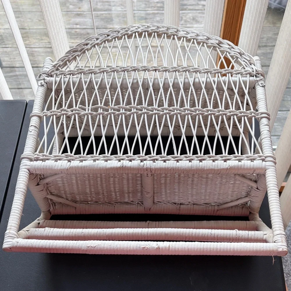 Wicker Wall Shelf Rack - White Boho Accent